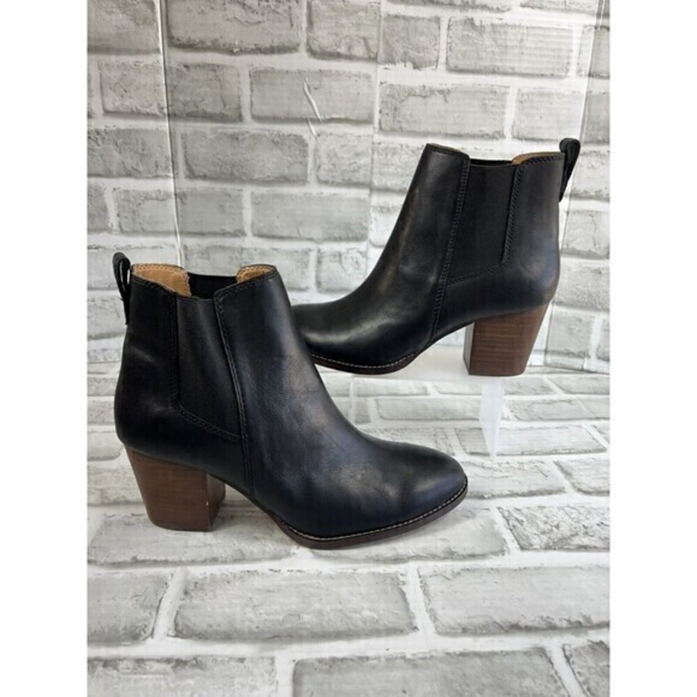 J. Crew Style AR846 Women's Size 8.5 Black Leather Platform Block Heel Bootie